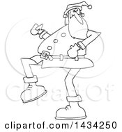 Clipart Of A Cartoon Black And White Lineart Christmas Santa Claus Strutting Royalty Free Vector Illustration