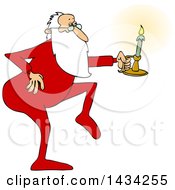 Poster, Art Print Of Cartoon Christmas Santa Claus Tip Toeing In His Pajamas Holding A Candlestick