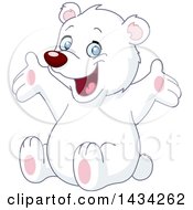 Poster, Art Print Of Cute Happy White Teddy Bear Sitting And Cheering