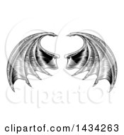 Clipart Of A Black And White Woodcut Or Engraved Pair Of Bat Or Dragon Wings Royalty Free Vector Illustration by AtStockIllustration