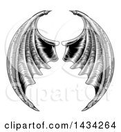 Poster, Art Print Of Black And White Woodcut Or Engraved Pair Of Bat Or Dragon Wings