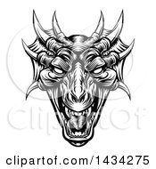 Poster, Art Print Of Black And White Woodcut Or Engraved Dragon Or Monster Head