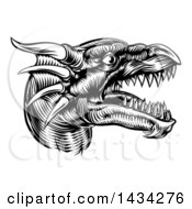 Poster, Art Print Of Black And White Woodcut Dragon Head In Profile