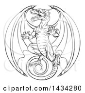 Clipart Of A Black And White Lineart Dragon Royalty Free Vector Illustration