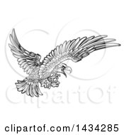 Poster, Art Print Of Woodcut Black And White Eagle Swooping With Talons Extended