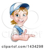 Clipart Of A Cartoon Happy White Female Worker Pointing Around A Sign Royalty Free Vector Illustration