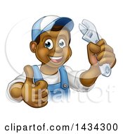 Poster, Art Print Of Cartoon Happy Black Male Plumber Holding An Adjustable Wrench And Giving A Thumb Up