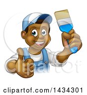 Poster, Art Print Of Cartoon Happy Black Male Painter Holding Up A Brush And Giving A Thumb Up