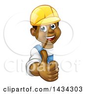 Poster, Art Print Of Cartoon Happy Black Male Worker Giving A Thumb Up Around A Sign