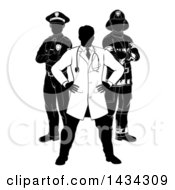 Poster, Art Print Of Faceless Black And White Male Doctor Police Man And Fire Fighter