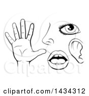 Clipart Of Black And White Icons Of The Five Senses Sight Smell Hearing Touch And Taste Royalty Free Vector Illustration by AtStockIllustration