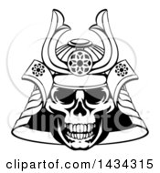 Clipart Of A Black And White Lineart Skull Asian Samurai Mask Royalty Free Vector Illustration by AtStockIllustration