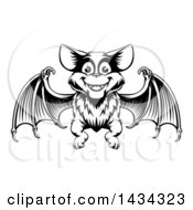 Poster, Art Print Of Black Adn White Woodcut Flying Bat