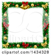 Clipart Of A Christmas Wreath Border Frame With Bells Bows And Baubles Royalty Free Vector Illustration by AtStockIllustration
