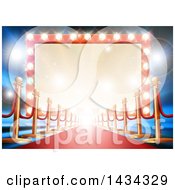 Clipart Of A Re Carpet And Posts Leading To A Retro Marquee Theater Sign With Light Bulbs Royalty Free Vector Illustration