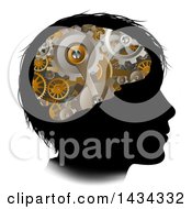Poster, Art Print Of Black Silhouetted Boys Head With 3d Gear Cogs Visible In His Brain