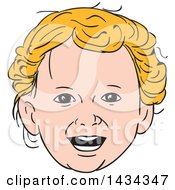 Clipart Of A Sketched Happy Blond Caucasian Toddler Boys Fae Royalty Free Vector Illustration