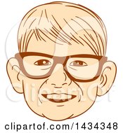 Poster, Art Print Of Retro Sketched Boys Face Wearing Glasses