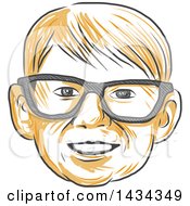 Poster, Art Print Of Retro Sketched Boys Face Wearing Glasses