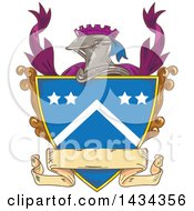Clipart Of A Sketched Knight Helmet Crest Design Royalty Free Vector Illustration