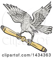 Clipart Of A Shrike Bird Flying With A Propeller Blade Royalty Free Vector Illustration