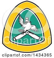 Poster, Art Print Of Retro Shrike Bird On A Propeller Blade In A Crest