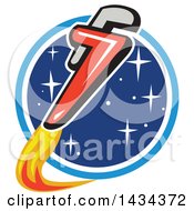 Poster, Art Print Of Pipe Monkey Wrench Rocket In Flight Around A Circle Of Stars