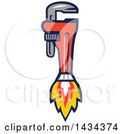 Clipart Of A Pipe Monkey Wrench Rocket Royalty Free Vector Illustration
