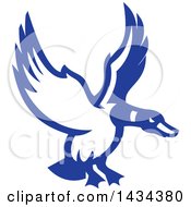 Poster, Art Print Of Retro Blue And White Mallard Duck Flying