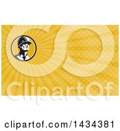 Clipart Of A Retro Male Builder Wearing A Hardhat And Looking Forward And Yellow Rays Background Or Business Card Design Royalty Free Illustration