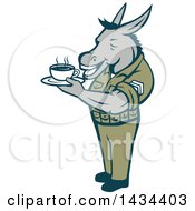 Poster, Art Print Of Retro Cartoon Army Sergeant Donkey Holding A Cup Of Coffee