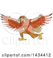 Poster, Art Print Of Cartoon Lleu Lleu Llaw Gyffes Half Man Half Eagle Spreading His Wings