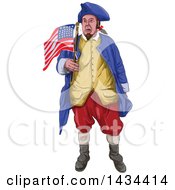 Poster, Art Print Of Watrcolor American Patriot Shouting And Holding An American Flag