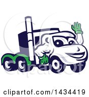 Poster, Art Print Of Retro Cartoon Big Rig Truck Mascot Waving