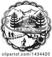 Retro Black And White Swiss Decoupage Style Chalet In The Alps