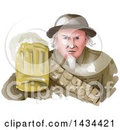 Poster, Art Print Of Watercolor Styled Uncle Same Wwii Soldier Holding Up A Mug Of Beer