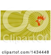 Poster, Art Print Of Retro Orange Rooster Head With A Shutter Eye And Green Rays Background Or Business Card Design