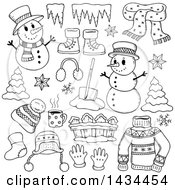 Black And White Lineart Snowmen And Christmas Items