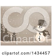 Clipart Of A Sepia Toned Snowman In The Snow Royalty Free Vector Illustration