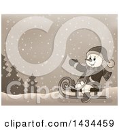 Poster, Art Print Of Sepia Toned Snowman Sledding In The Snow