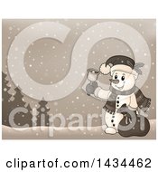 Poster, Art Print Of Sepia Toned Snowman Ringing A Charity Bell In The Snow