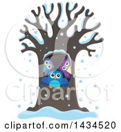 Poster, Art Print Of Family Of Owls In A Tree Hollow In The Snow