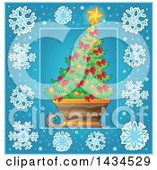 Poster, Art Print Of Christmas Tree In A Sled Inside A Blue Snowflake Frame