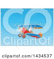 Poster, Art Print Of Santa Claus Flying A Biplane In A Snowy Sky