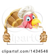 Poster, Art Print Of Happy Chef Turkey Bird Holding A Blank Sign Board