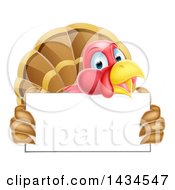 Poster, Art Print Of Happy Turkey Bird Holding A Blank Sign Board