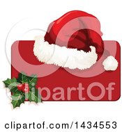 Clipart Of A Christmas Santa Hat And Holly Label Royalty Free Vector Illustration