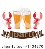 Poster, Art Print Of Clinking Glasses Of Beer And Lobsters Over A Banner