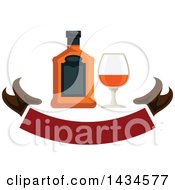 Clipart Of A Bottle And Glass Of Brandy Over A Banner Royalty Free Vector Illustration