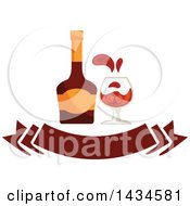 Clipart Of A Bottle And Glass Of Brandy Over A Banner Royalty Free Vector Illustration